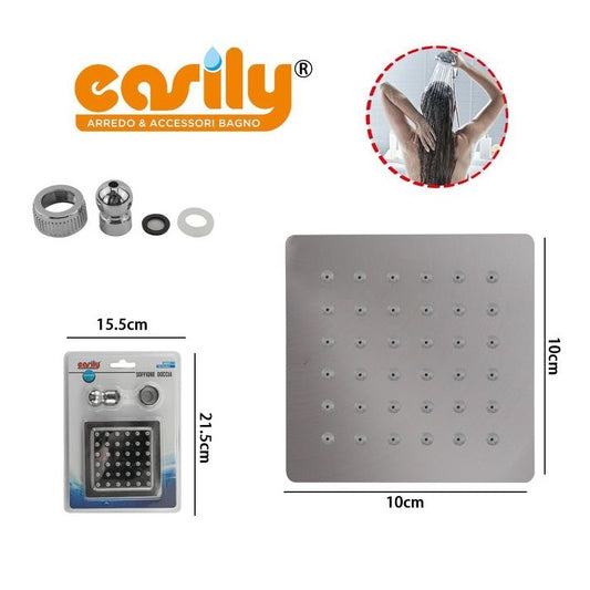 Soffione Doccia Bagno In Acciaio Inox Ultra Slim Lucido Cromato 10Cm-Quadrato