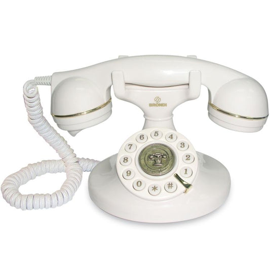 BRONDI TELEFONO FISSO VINTAGE 10 TAVOLO RETRO SUONERIA REGOLABILE FILO BIANCO