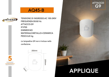 Universo - Applique da Parete Decorativo a Forma di (Tazza Caffè) - Lampada da Muro in Metallo con Attacco E27 per Arredo Casa, Cucina, Bar, Ristorante, Caffetteria, B&B - Bianco