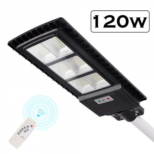 Lampione Stradale Faro Led 120W Pannello Solare Telecomando Sensore Crepuscolare