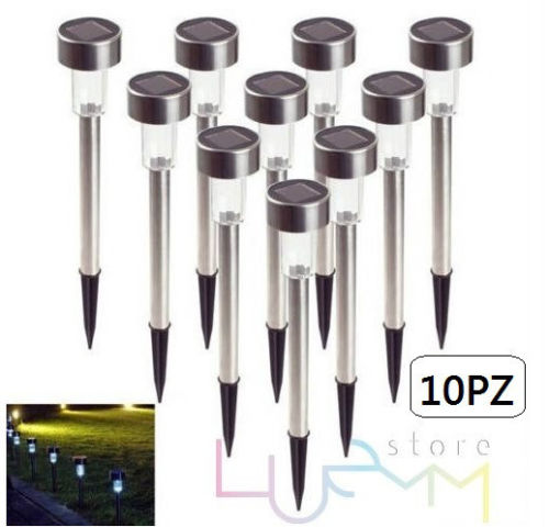 10 Lampade Paletti LED Luci da Giardino con Pannello a Energia Solare Segnapassi