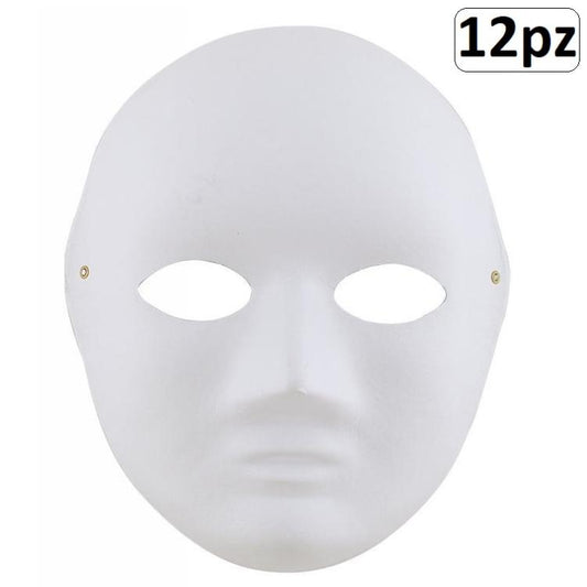 12 MASCHERA BIANCA VISO INTERO CARTA PER DIPENGERE CARNEVALE TEATRALE UOMO DONNA