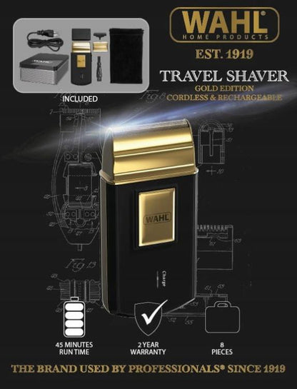 Wahl Rasoio Barba Ricaricabile Travel Shaver Gold Edition 3615G + Acc Da Viaggio
