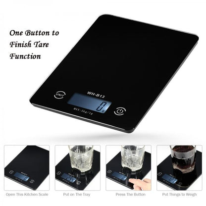 BILANCIA ELETTRONICA DA CUCINA DIGITALE PRECISIONE 1GR 5KG ALIMENTI PIANO VETRO