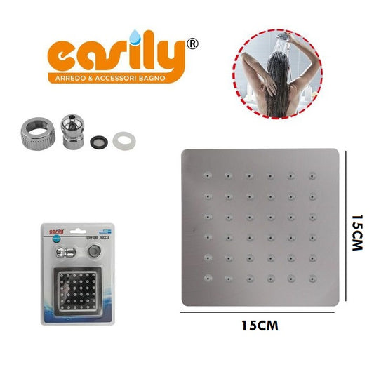 Soffione Doccia Bagno In Acciaio Inox Ultra Slim Lucido Cromato 15Cm-Quadrato
