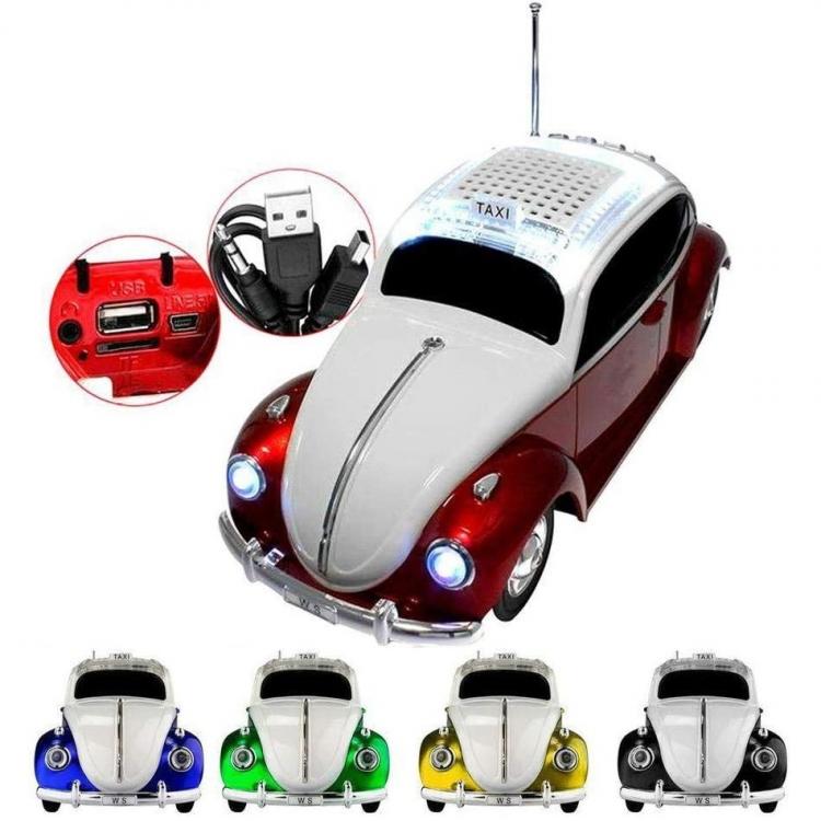 AKAI MAGGIOLINO AUTO RETRO SPEAKER BLUETOOTH AUX USB CASSA LED PORTATILE WS-1958