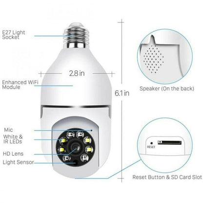 Telecamera E27 Ip Lampadina Nascosta Da Interno 360 Gradi Wireless Wifi Ptz Spia