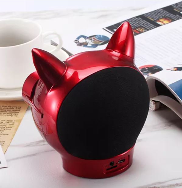 AKAI | SPEAKER BLUETOOTH AUX USB CASSA LED PORTATILE CANE/GATTO CHROME BILLY RED