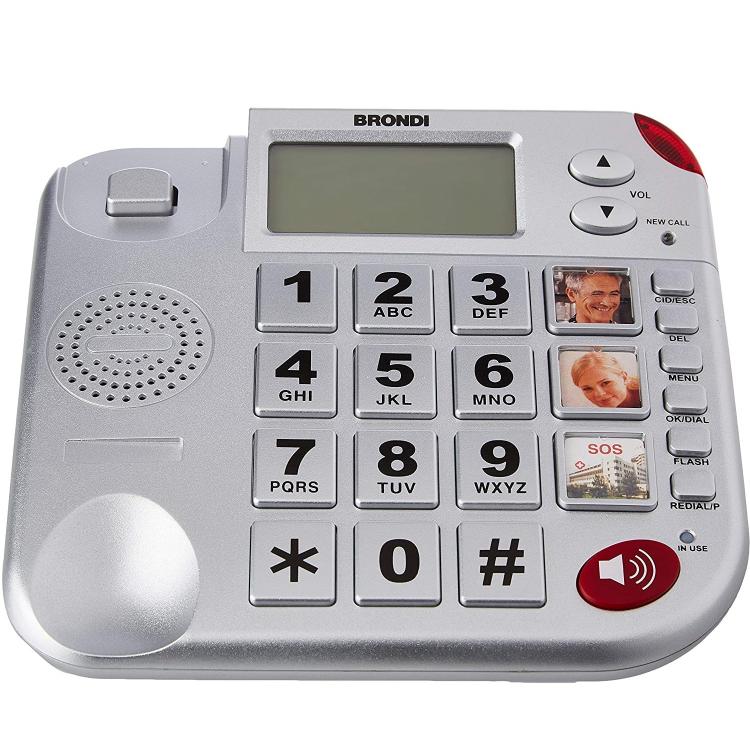 BRONDI SUPERBRAVO PLUS ARGENTO TELEFONO FISSO ANZIANI TELECOMANDO SOS EMERGENZA