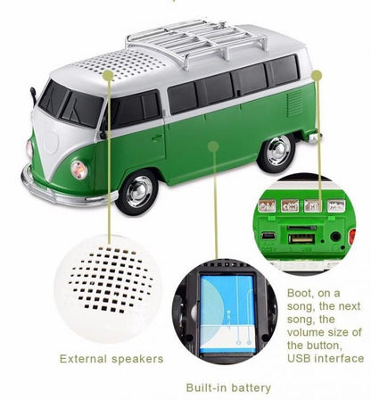 AKAI | PULMINO RETRO VAN MINI BUS SPEAKER BLUETOOTH AUX USB CASSA LED PORTATILE