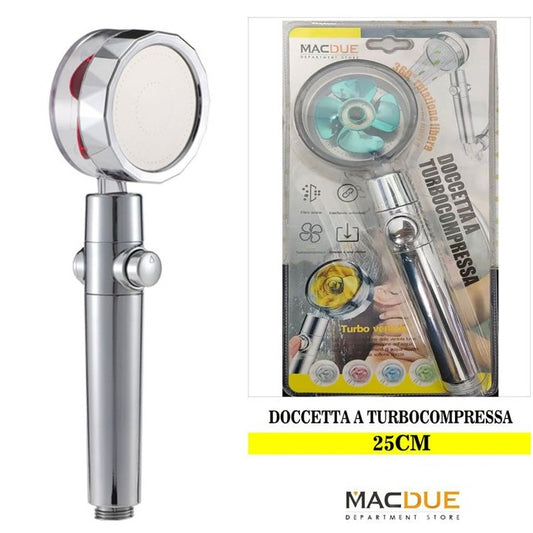 Soffione Turbo Doccia Ad Alta Pressione Rotante 360° Doccetta Turbocompressa