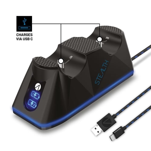 Stealth Base Di Ricarica Controller Dualsense Ps5 Caricatore Doppio 2 Pad Nero
