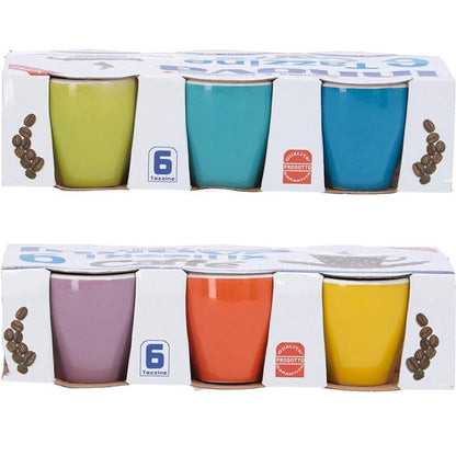 Set Servizio 6 Tazzine Tazze Da Caffè Colorate Color Pastello Ceramica 6X7Cm