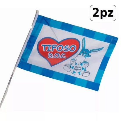 2x Bandiera Con Asta Tifoso Napoli 100% Campioni D'Italia Scudetto Asola 40x60cm