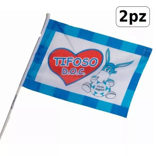 2x Bandiera Con Asta Tifoso Napoli 100% Campioni D'Italia Scudetto Asola 40x60cm
