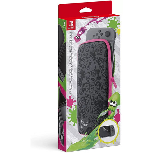 Nintendo Switch Kit Custodia Splatoon Neon Verde/Rosa + Pellicola Protettiva
