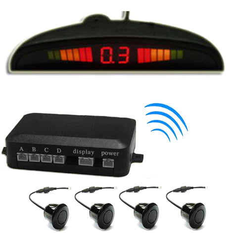 Kit 4 Sensori Di Parcheggio Con Mini Display Led Wireless Suono Nero Senza Fili