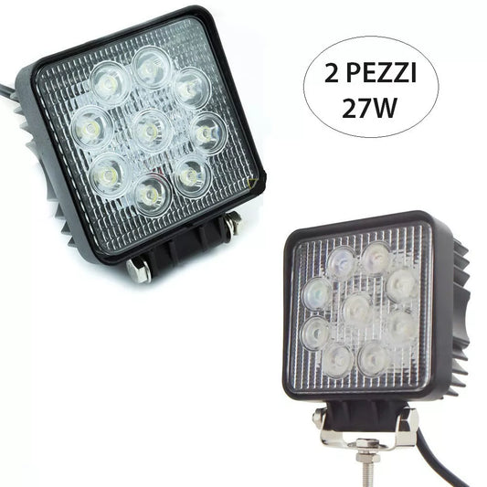 Kit 2 Pezzi Faro Faretto 27 Watt Fari 9 Led 12v Auto Per Lavoro Barca Jeep Land