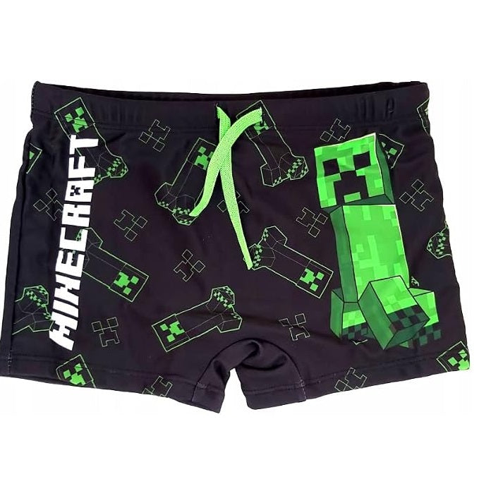 Fashion UK Minecraft - Costume da Bagno Boxer Bambino (Creeper) Nero e Verde / Swim Shorts - Costume (Tg. 8 Anni - 128 cm)