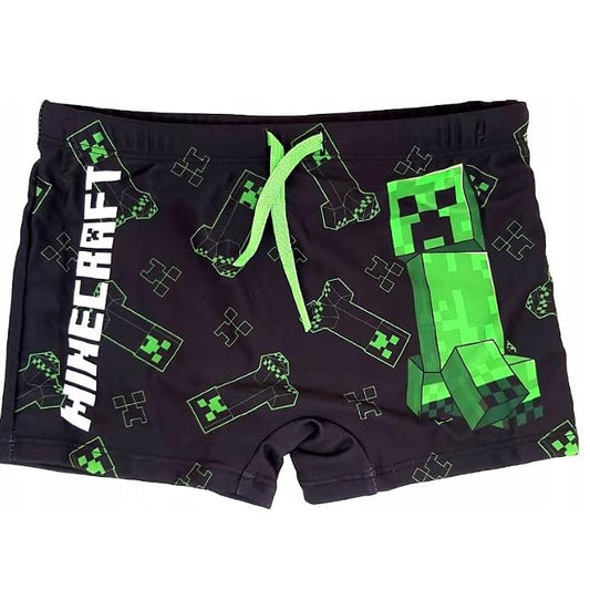 Fashion UK Minecraft - Costume da Bagno Boxer Bambino (Creeper) Nero e Verde / Swim Shorts - Costume (Tg. 8 Anni - 128 cm)