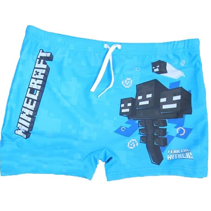 Fashion UK Minecraft - Costume da Bagno Boxer Bambino (Mostro) Azzurro / Swim Shorts - Costume (Tg. 10 Anni - 140 cm)