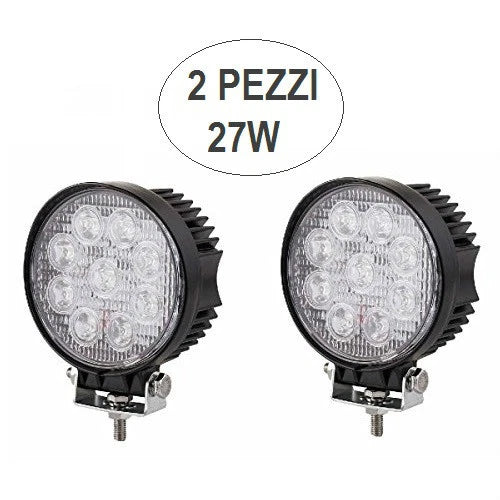 Kit 2 Pezzi Faro Faretto 27w Fari 27 Watt 9 Led 12v Auto Per Lavoro Barca Jeep