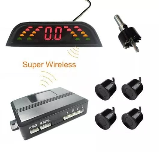Kit 4 Sensori Di Parcheggio Con Mini Display Led Wireless Suono Nero Senza Fili