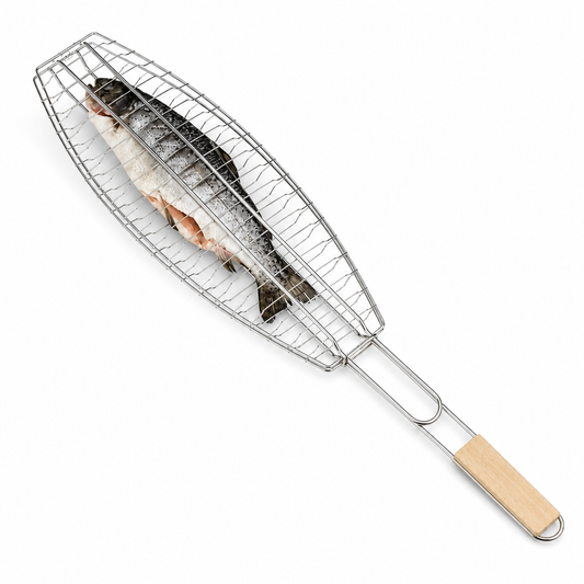 Griglia per Pesce da Barbecue 40x70x14 Cm Inossidabile con Manico Grigliata BBQ