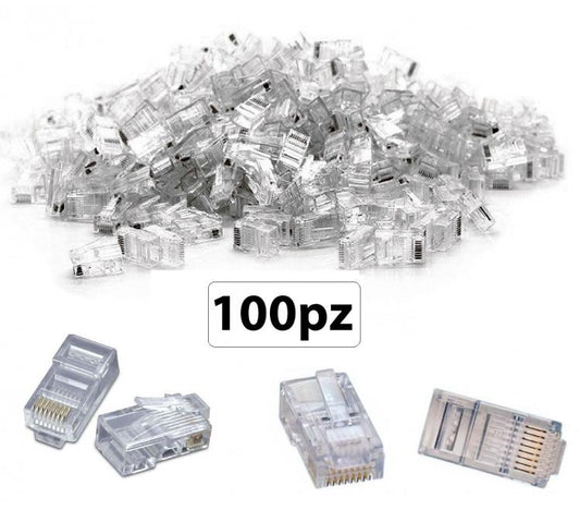 100 PEZZI CONNETTORE LAN CAT5 8 POLI ETHERNET PLUG LAN RJ45 NETWORK INTERNET