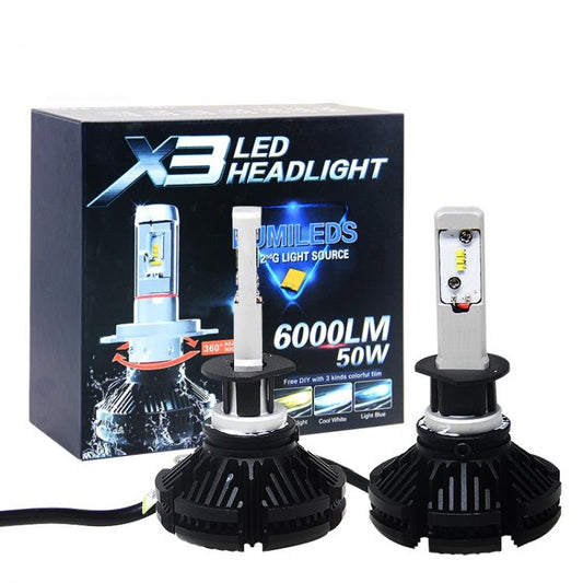 COPPIA LAMPADE X3 LED HEADLIGHT H1 LED CREE 6500K 6000 LUMEN 12V XENON FARI AUTO
