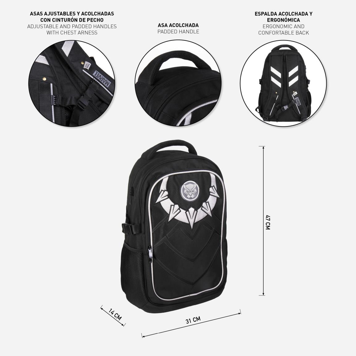 Zaino Marvel Avengers (Black Panther) Zainetto per Laptop Computer e Organizer interno con rete laterale Manici imbottiti ed ergonomici - Licenza ufficiale - da Ufficio, Viaggio Scuola - Uomo Adulti e Ragazzi