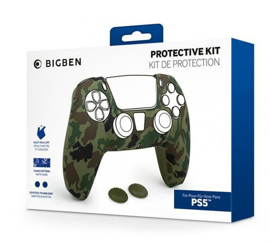 COVER BIGBEN DUALSENSE PS5 SKIN PLAY STATION 5 CAMO GREEN NACON + 2 GRIP LEVETTE