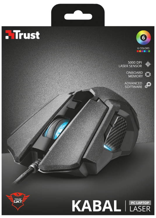 Trust Mouse Gaming Laser Ottico Gxt 4158 Kabal 5000 Dpi Led Multi Usb Gioco Pc