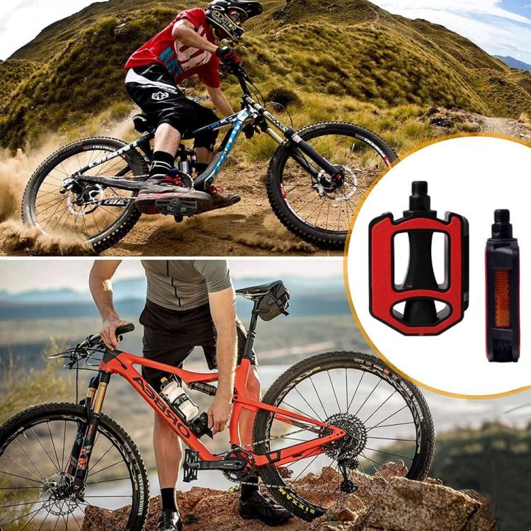 COPPIA PEDALI BICI BICICLETTA MTB CITY UNIVERSALI RIFLETTORI ANTISCIVOLO ROSSO