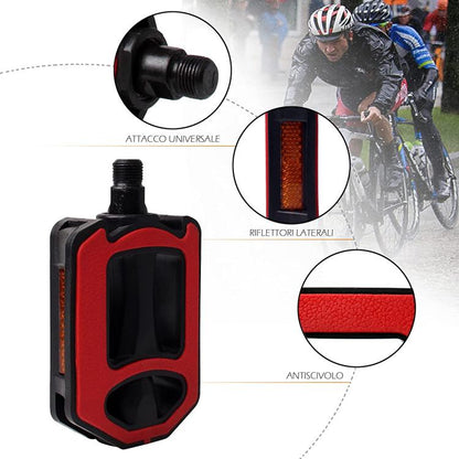 COPPIA PEDALI BICI BICICLETTA MTB CITY UNIVERSALI RIFLETTORI ANTISCIVOLO ROSSO