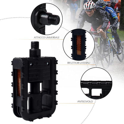 COPPIA PEDALI PER BICI BICICLETTA MTB CON RIFLETTORI UNIVERSALI ANTISCIVOLO NERO