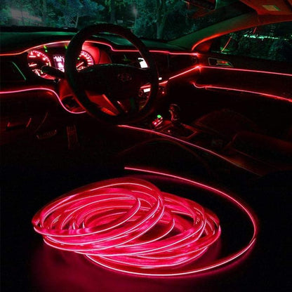 Striscia Led Fibra Ottica 12V Interni Auto Luce Decorativa Atmosfera (3M-Rossa)