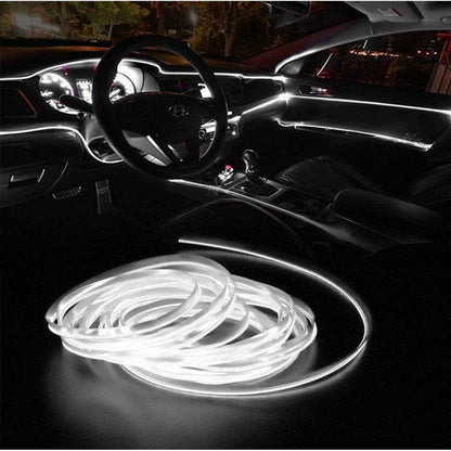 Striscia Led Fibra Ottica 12V Interni Auto Luce Decorativa Atmosfera (3M-Bianca)