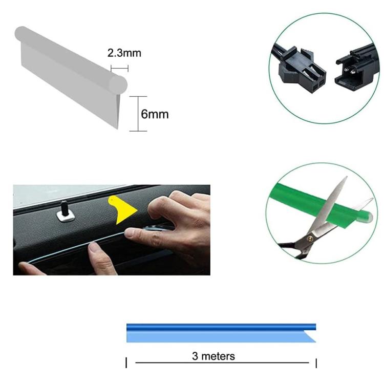 Striscia Led Fibra Ottica 12V Interni Auto Luce Decorativa Atmosfera (3M-Rossa)