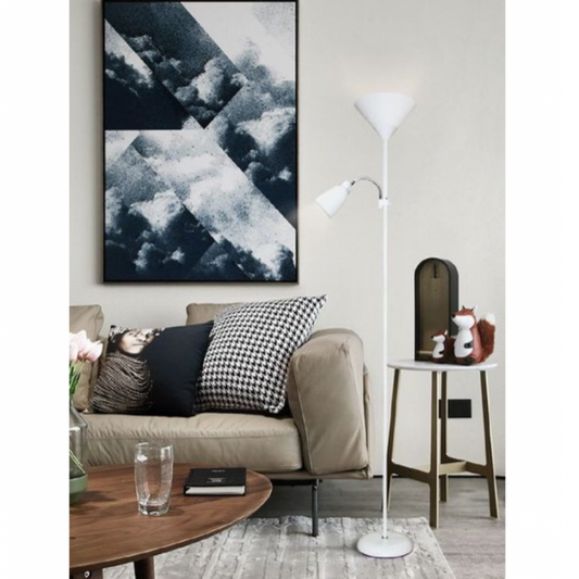 Lampada Piantana Led Da Terra 2 Luci E27 Braccio Flessibile Lettura Divano D23-B