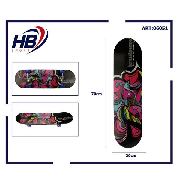 Hb Sport Skateboard Completo Ragazzi/Adulto Unisex Skate In Legno 06051 70 Cm