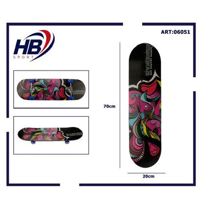 Hb Sport Skateboard Completo Ragazzi/Adulto Unisex Skate In Legno 06051 70 Cm