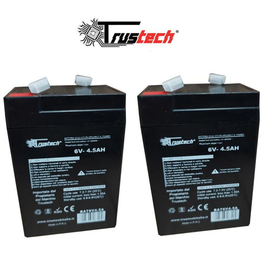 Trustech 2 X Batteria Ermetica Piombo 6V 4Ah 4,5Ah Ricaricabile Auto Peg Perego