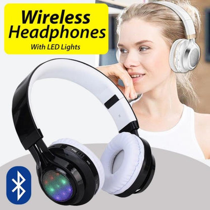 CUFFIE BLUETOOTH WIRELESS STEREO SENZA FILI PIEGHEVOLE SD RADIO VIVAVOCE CON LED