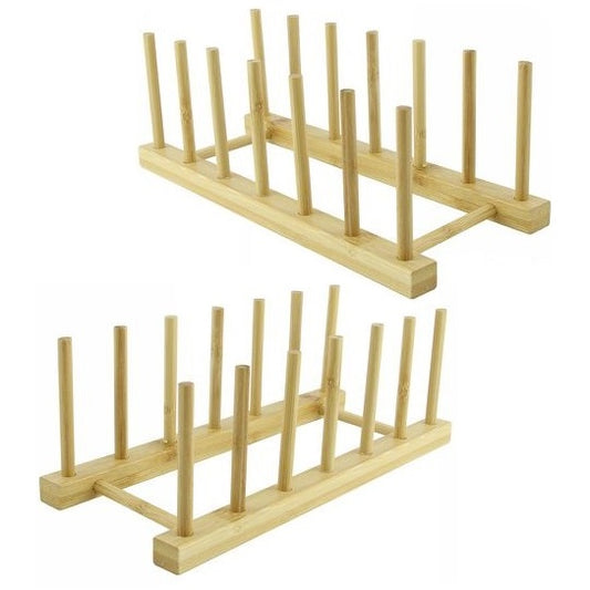 Set 2 Portapiatti In Legno Bicchieri Piatti Organizzatore 6 Posti Scolapiatti