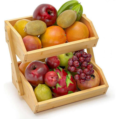 Scaffale In Legno 2 Livelli Multiuso Per Cucina Portaoggeti Cesto Per Frutta