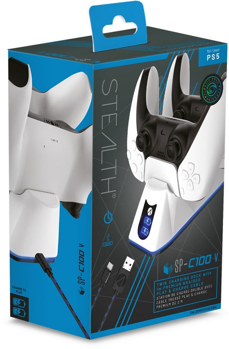 Stealth Base Di Ricarica Controller Dualsense Ps5 Caricatore Doppio 2 Pad Bianco