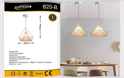 Lampadario Da Arredo Design Moderno Struttura Metallo Bianco Tessuto E27 | B20-B