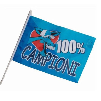 2x Bandiera Con Asta Tifoso Napoli 100% Campioni D'Italia Scudetto Asola 40x60cm