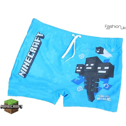 Fashion UK Minecraft - Costume da Bagno Boxer Bambino (Mostro) Azzurro / Swim Shorts - Costume (Tg. 10 Anni - 140 cm)